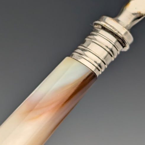 約 1890 年英國古董白色珍珠手柄甜點餐具 10 對套裝木盒裝